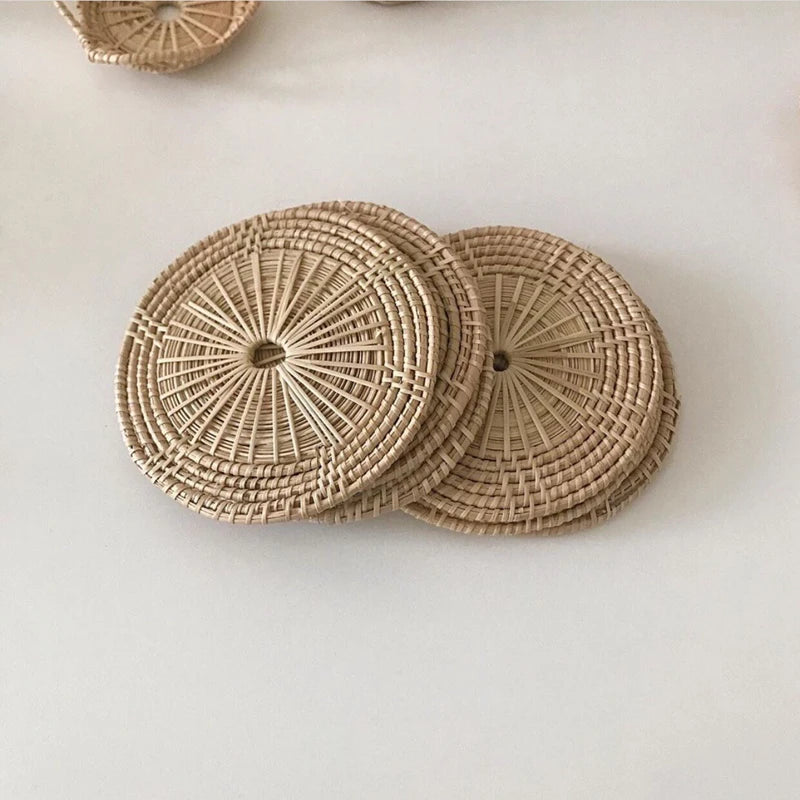 Natural Rattan Woven Floral Shape Cup Coasters