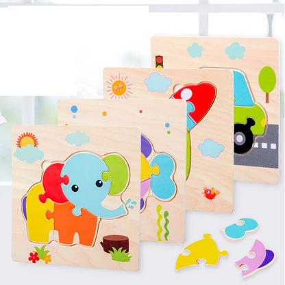 3-6 years Baby Wooden 3D Cartoon Animal Puzzles