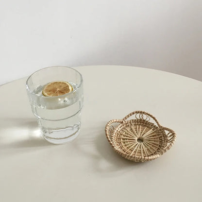 Natural Rattan Woven Floral Shape Cup Coasters