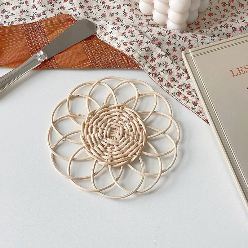 Japan Style Handmade Rattan Floral Placemat