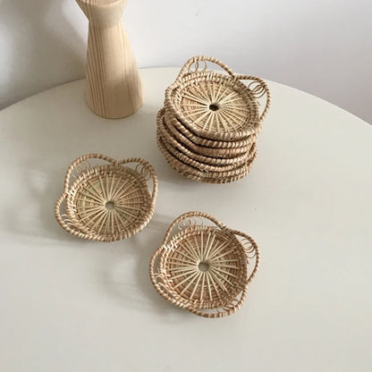 Natural Rattan Woven Floral Shape Cup Coasters