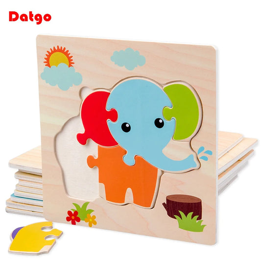 3-6 years Baby Wooden 3D Cartoon Animal Puzzles