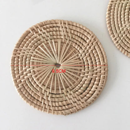 Natural Rattan Woven Floral Shape Cup Coasters