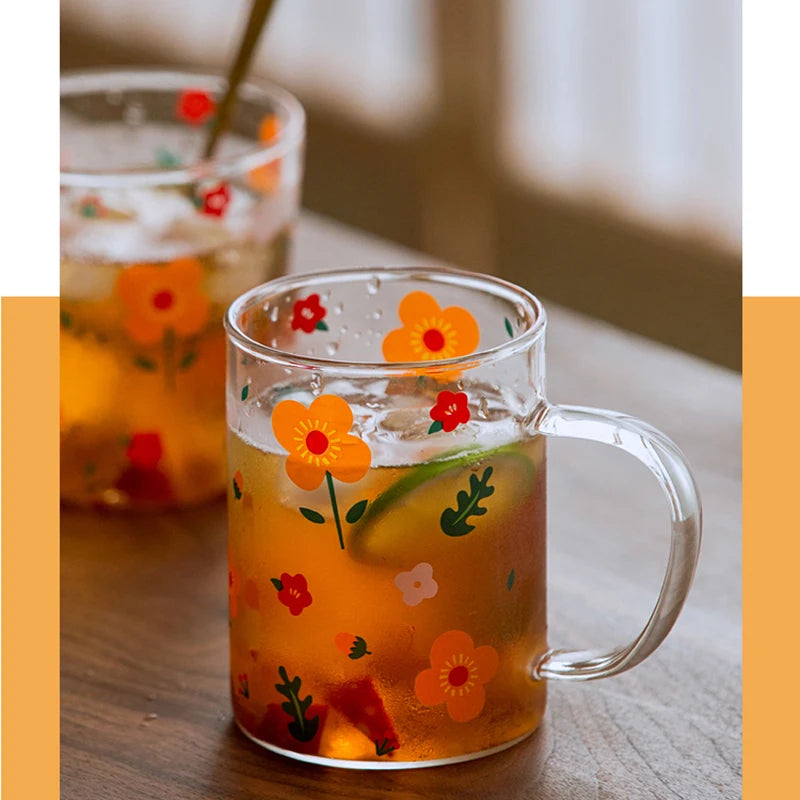 450ml Sunflower Pattern Glass Cup