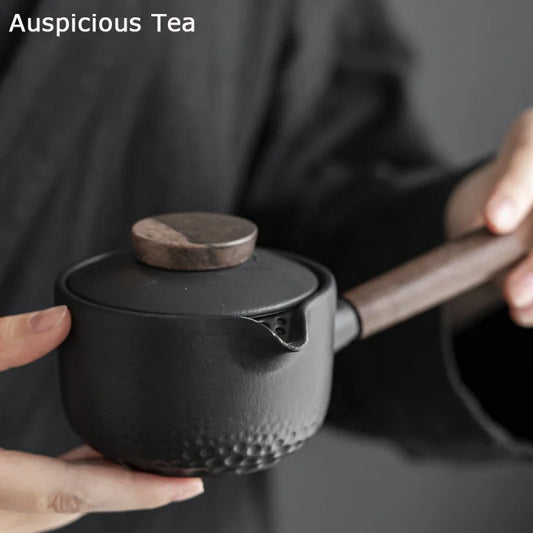 200ml/225ml Black Pottery Side Handle Teapot