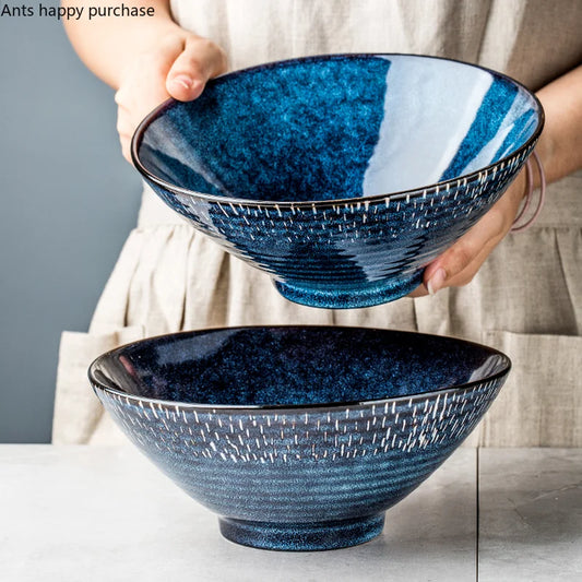 Blue Ceramic Large Soup Bowls