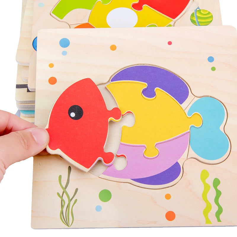 3-6 years Baby Wooden 3D Cartoon Animal Puzzles