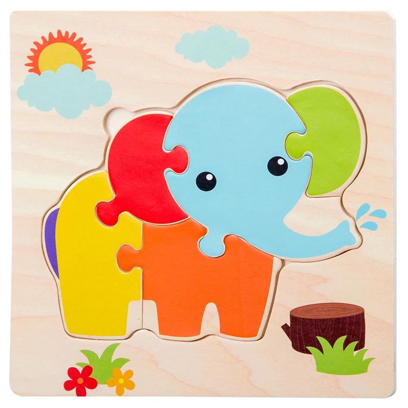 3-6 years Baby Wooden 3D Cartoon Animal Puzzles