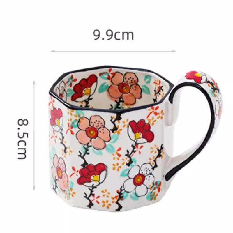 400ml Retro Flower Mug Ceramic Coffee Cup