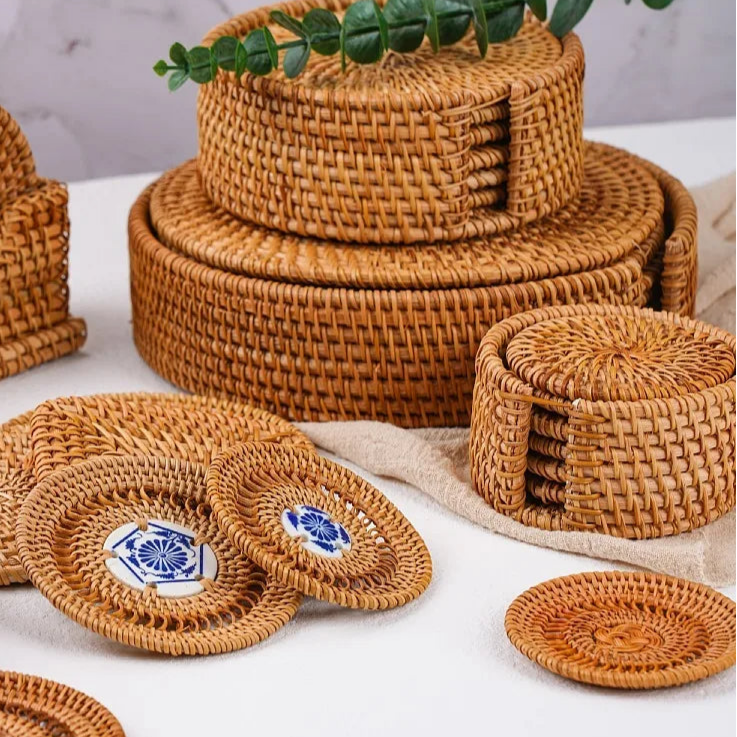 Vietnamese Autumn Rattan Woven Coasters