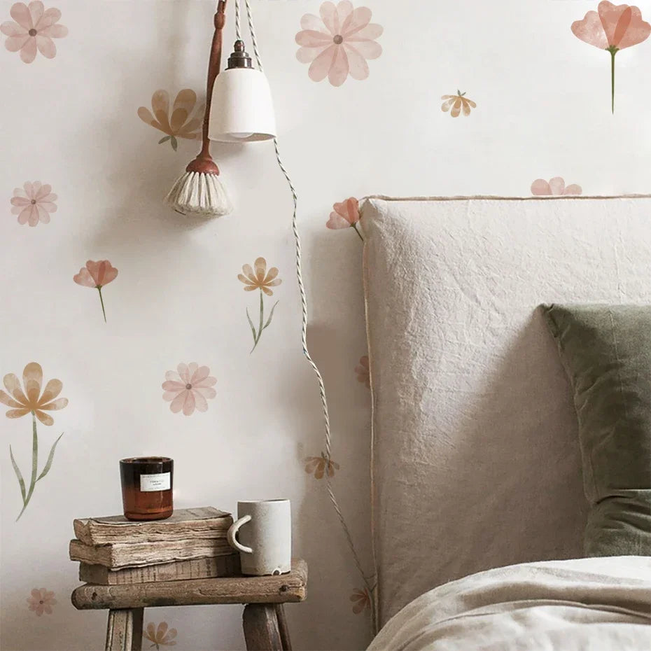 Eco-friendly Boho Flowers Watercolor Bedroom Wall Stickers