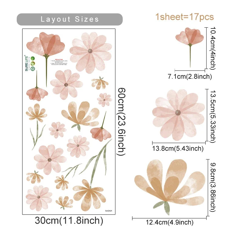 Eco-friendly Boho Flowers Watercolor Bedroom Wall Stickers