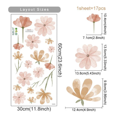 Eco-friendly Boho Flowers Watercolor Bedroom Wall Stickers