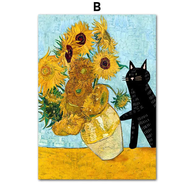 Art Matisse Monet Black Cat Van Gogh Sunflowers Canvas Painting Posters for Living Room Decor