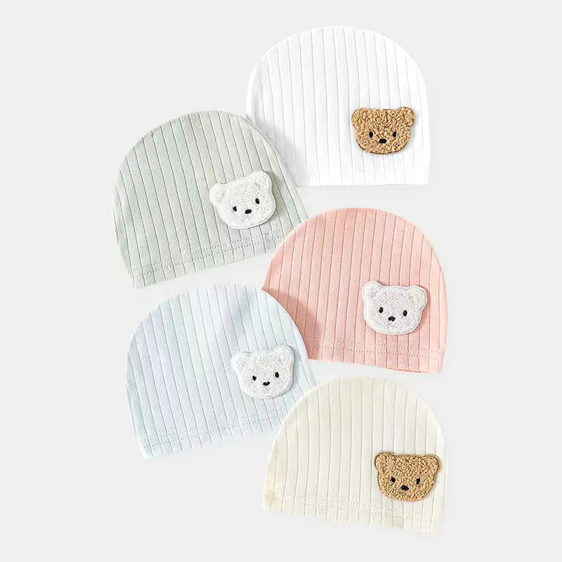 0-3 months Cartoon Bear Boneless Muslin Baby Hat