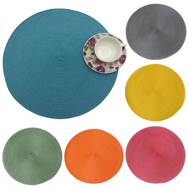 Anti-Skid Washable Cotton Woven Round Tableware Mat