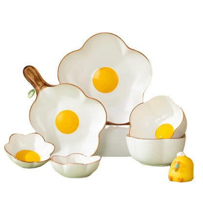 Korean Irregular Ceramic Bowl Gold-plated Egg Plate Cute Tableware Cooking Dishes Salad Pasta Plate Kitchen Utensils Porcelain