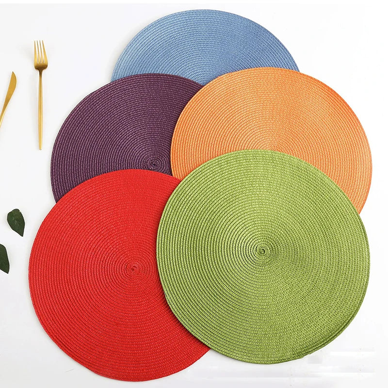 Anti-Skid Washable Cotton Woven Round Tableware Mat