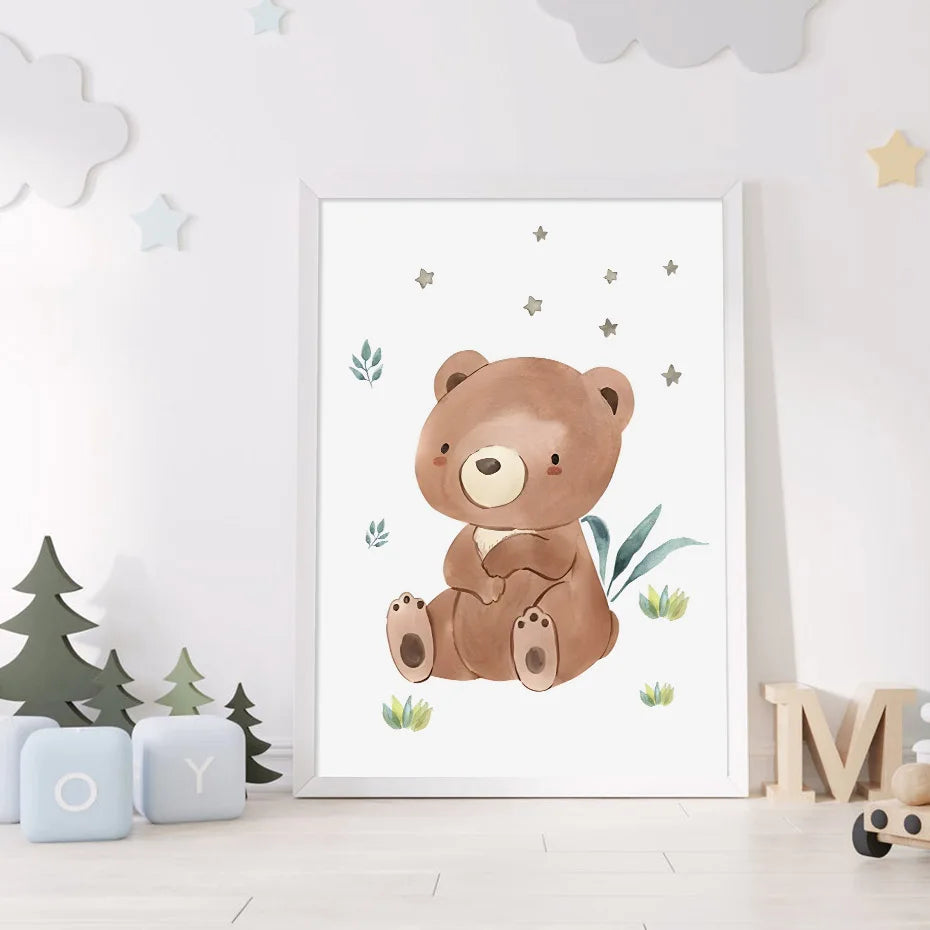 Boho Cartoon Animals Posters Nursery Canvas Painting