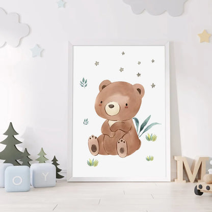 Boho Cartoon Animals Posters Nursery Canvas Painting