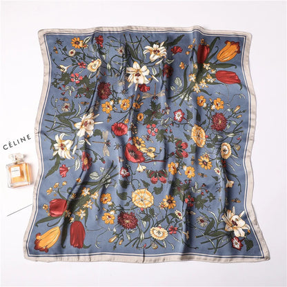 Fashion Silk Square Floral Printed Scarf