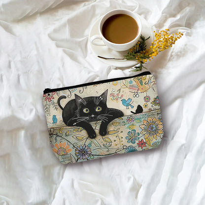 Retro Cat Pattern Zipper Makeup Pouch