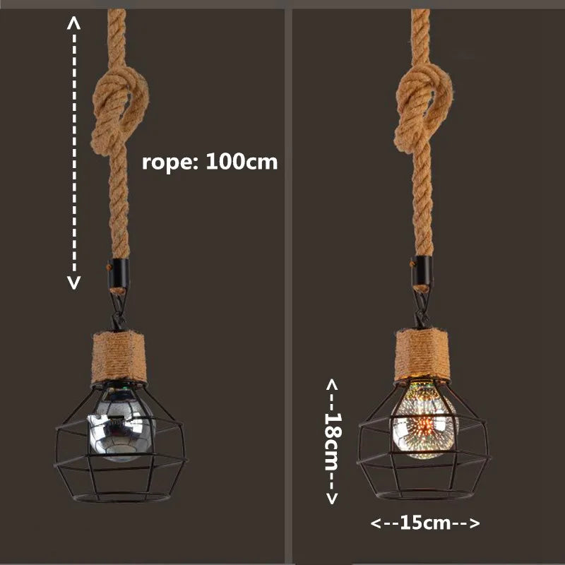 Vintage Iron Hemp Rope Single Head Pendant Lights