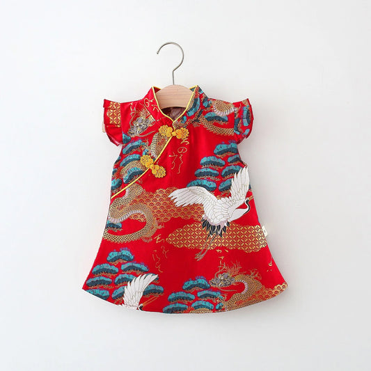 Chinese Style button up cheongsam dress for baby girl