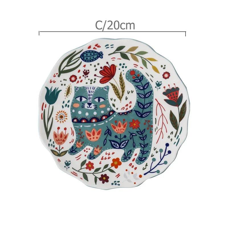 Ceramic Colorful Cat Dinner Plate