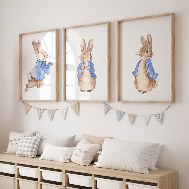 Cartoon Rabbit Bunny Nursery Print Wall Art Painting