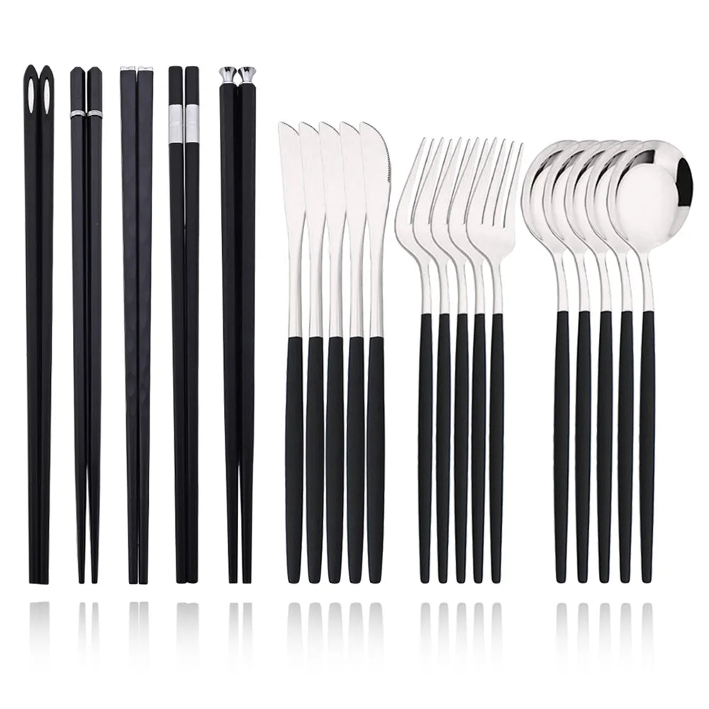 15-20Pcs Luxury Korean Stainless Steel Tableware Set