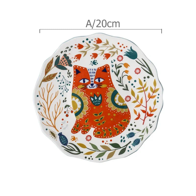 Ceramic Colorful Cat Dinner Plate