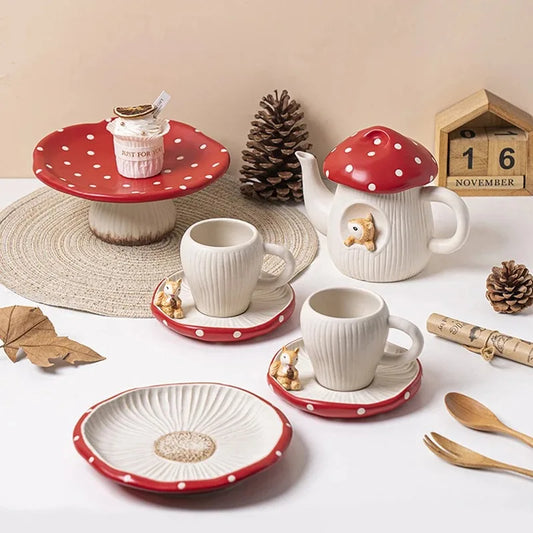 Cute Mushroom Ceramic Plate Kettle Tableware