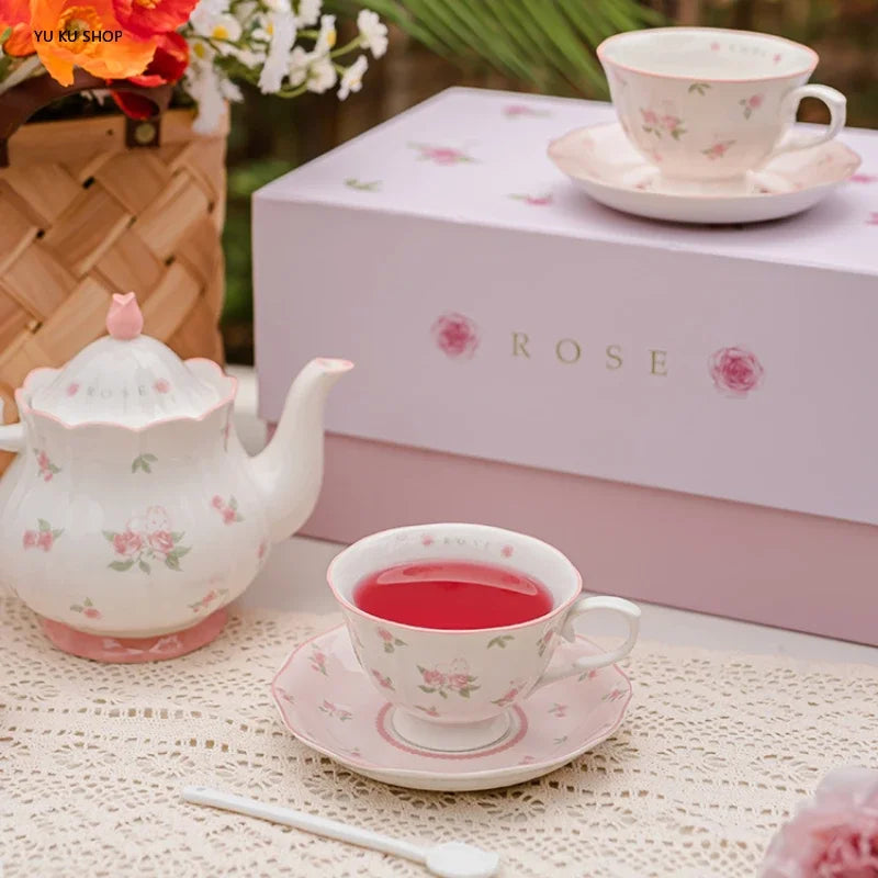 Pink Rose Ceramic Teapot Set