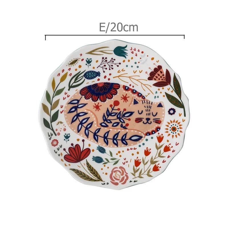 Ceramic Colorful Cat Dinner Plate