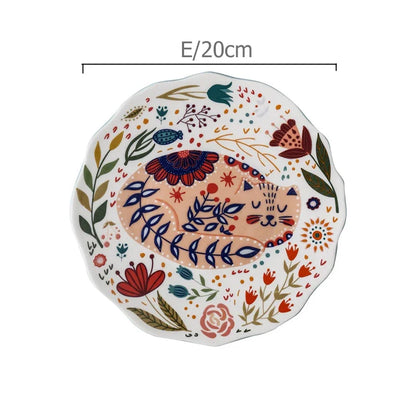 Ceramic Colorful Cat Dinner Plate