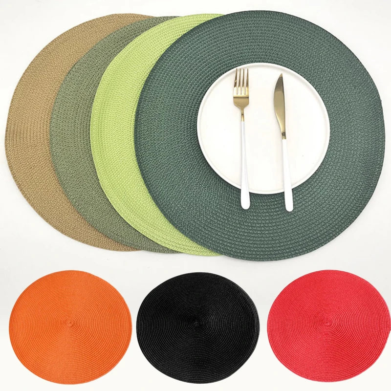 Anti-Skid Washable Cotton Woven Round Tableware Mat