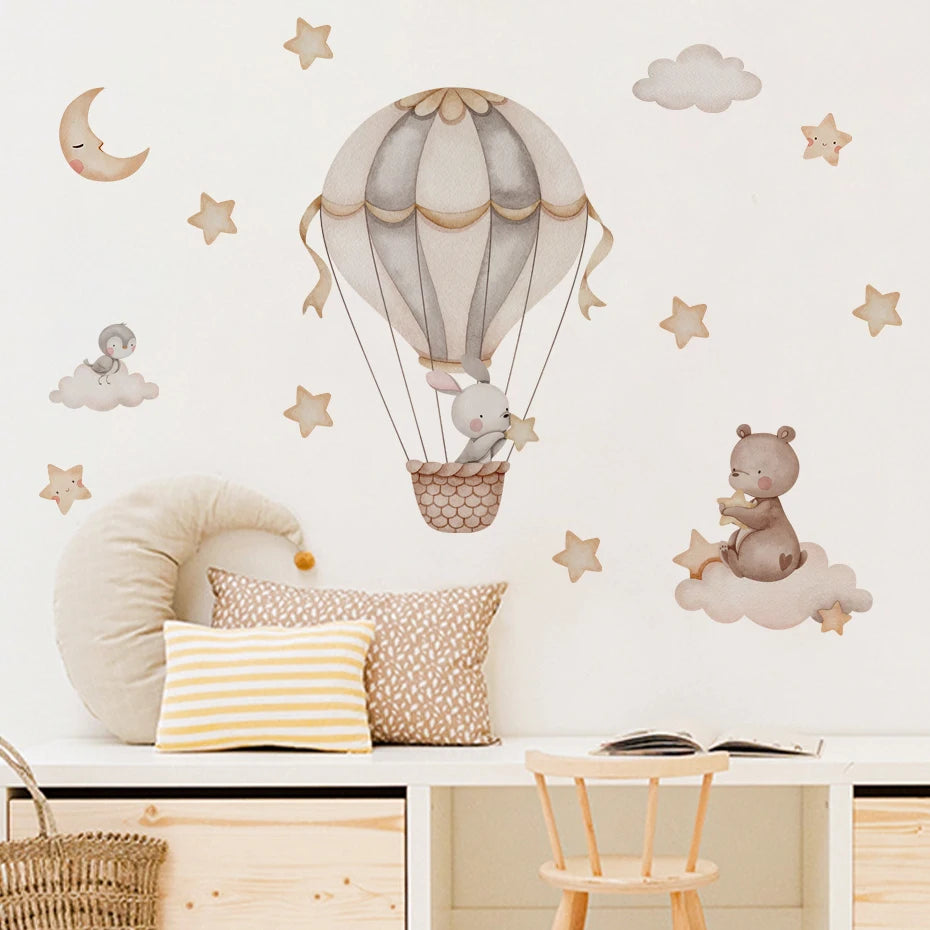 Cartoon Hot Air Balloon Animals Wall Stickers