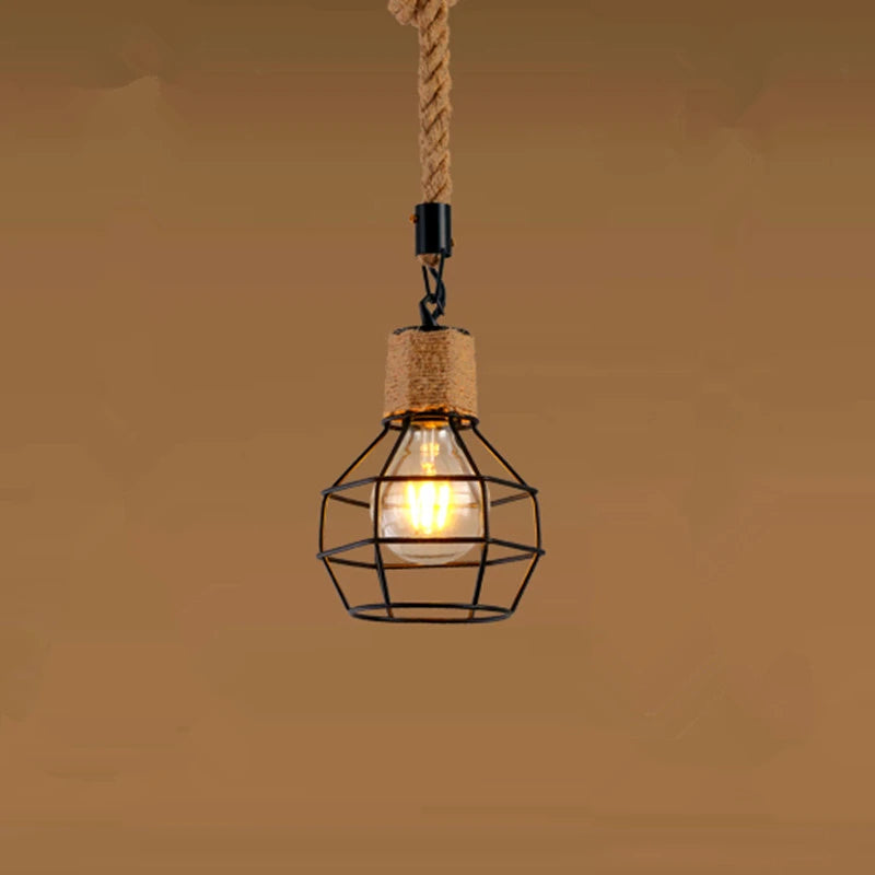 Vintage Iron Hemp Rope Single Head Pendant Lights