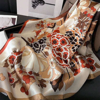 Luxury Flower Silk Square Scarf