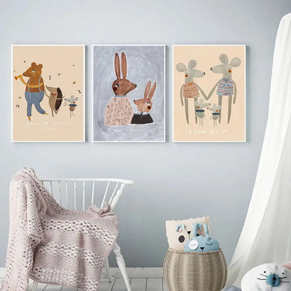 Nordic Mouse Family Rabbit Fox Wall Art Poster