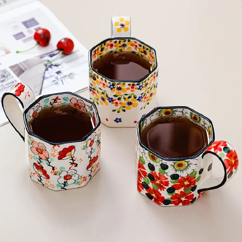 400ml Retro Flower Mug Ceramic Coffee Cup