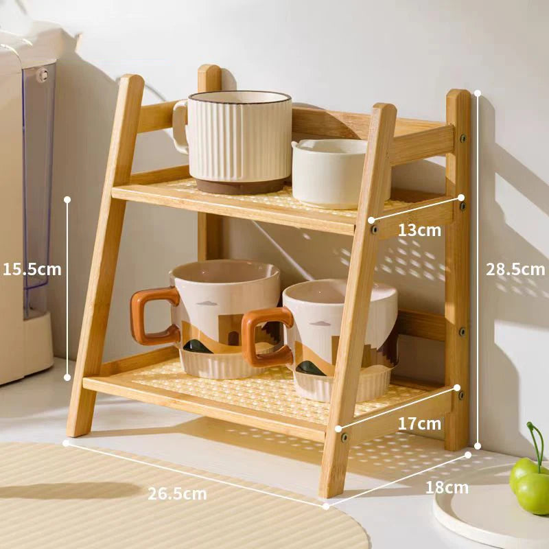 2 Layer Bamboo Storage Rack for Kitchen Spice