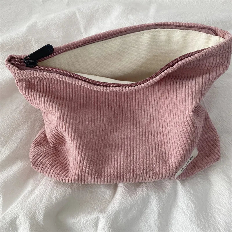 Corduroy Zipper Travel Cosmetic Bag