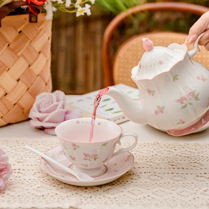 Pink Rose Ceramic Teapot Set