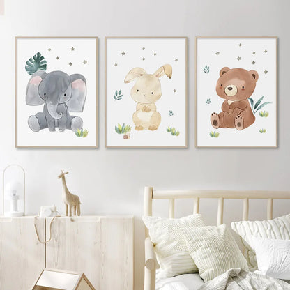 Boho Cartoon Animals Posters Nursery Canvas Painting