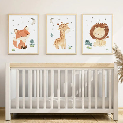 Boho Cartoon Animals Posters Nursery Canvas Painting