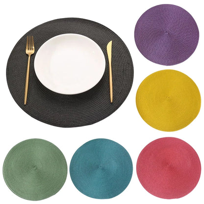 Anti-Skid Washable Cotton Woven Round Tableware Mat