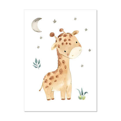 Boho Cartoon Animals Posters Nursery Canvas Painting