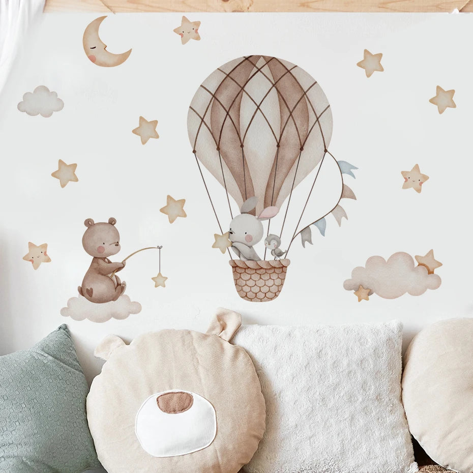 Cartoon Hot Air Balloon Animals Wall Stickers